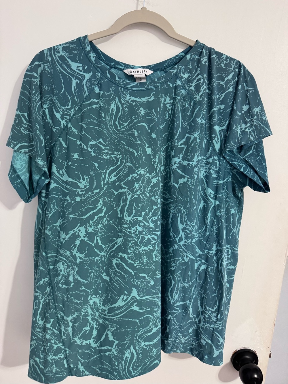Athleta Teal Marble-Pattern Short Sleeve Tee